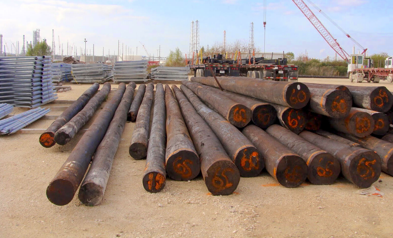 Creosote Utility Poles in pole yard