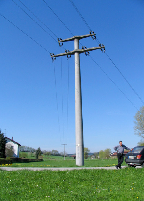 Concrete utility pole in service