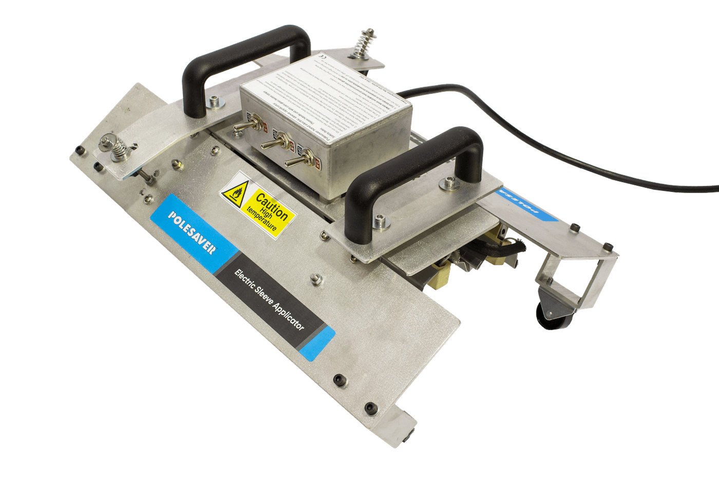 Image showing Polesavers in-house designed electric sleeve applicator machine