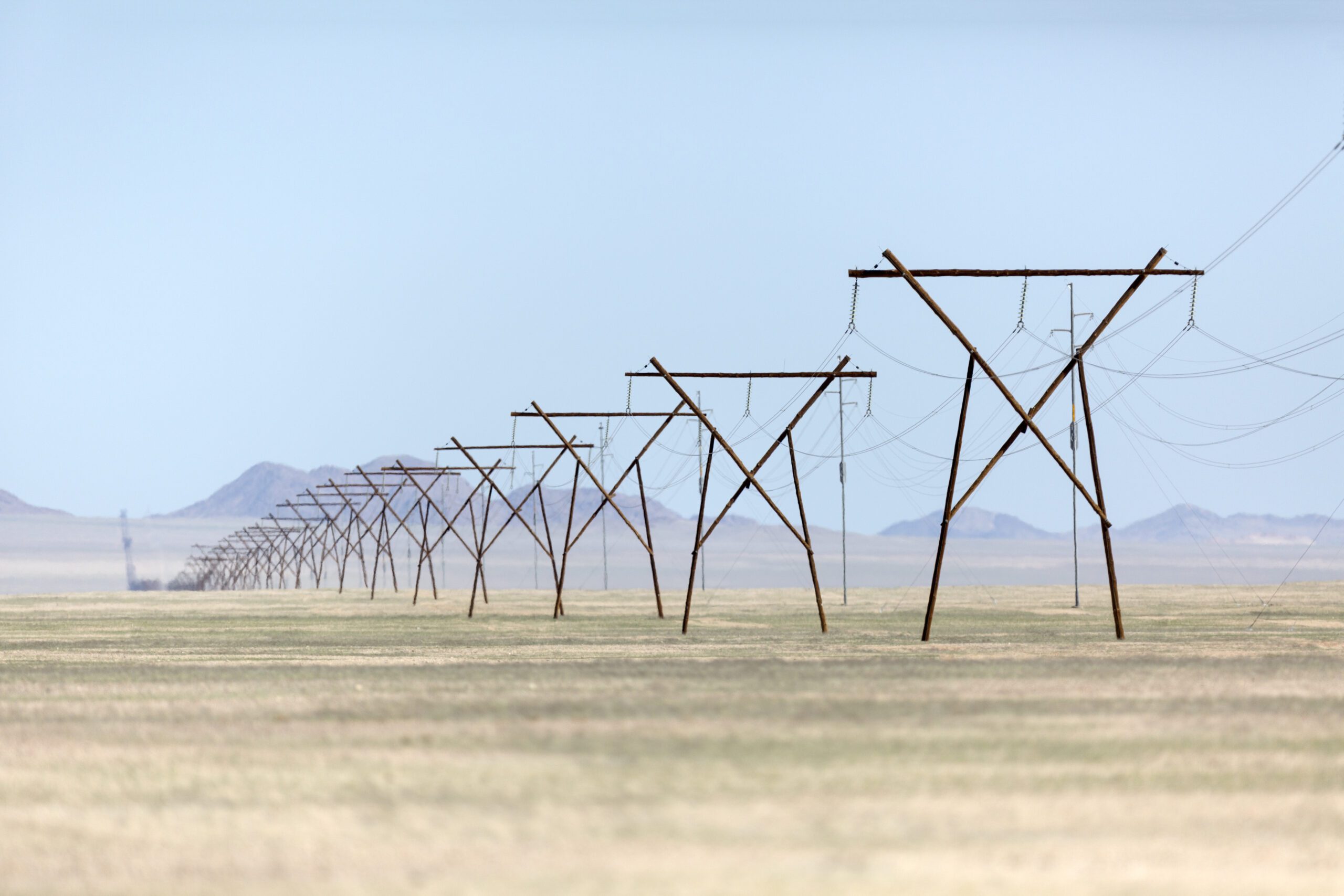 Endless power lines in the South of Namibia